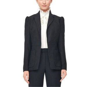 Rebecca Taylor Womens Pinstripe Suiting Blazer Black Jacket Wool Blend Size 0